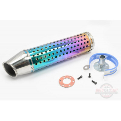 Глушитель (тюнинг)   300*88mm, креп. ?48mm   (нержавейка, радуга, перфорированный, mod:2)