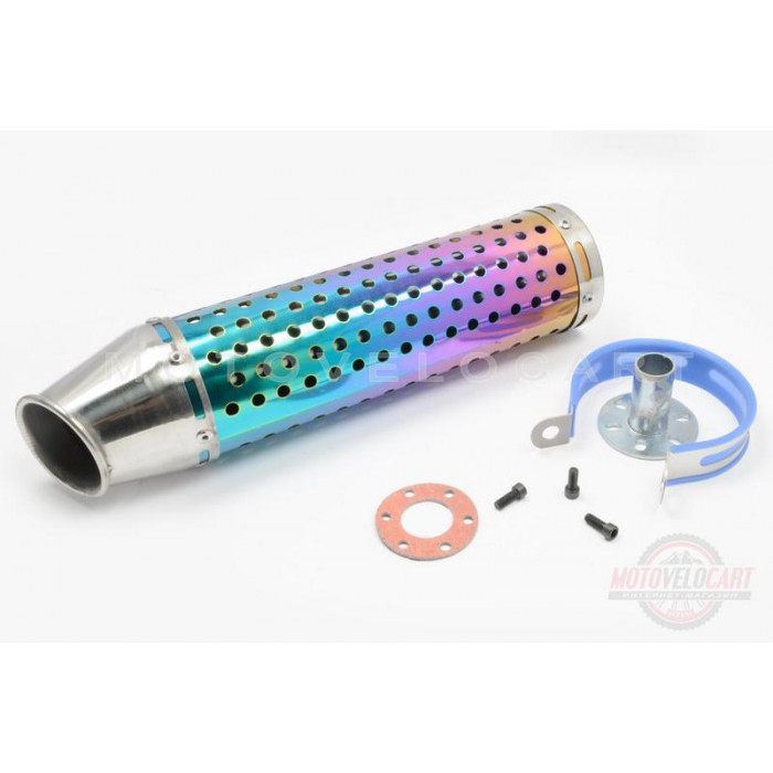 Глушитель (тюнинг)   300*88mm, креп. ?48mm   (нержавейка, радуга, перфорированный, mod:2)