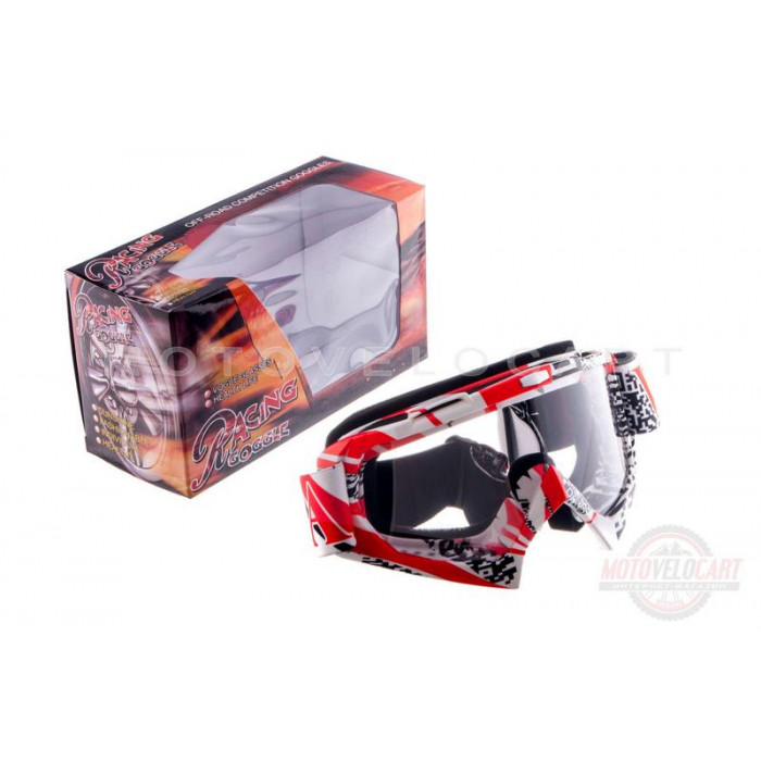 Очки кроссовые   VEGA   (оранжево-бело-черные, стекло прозрачное)
