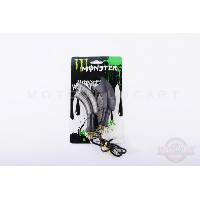 Повороты светодиодные (пара)   изогнутые   (черные, прозрачные, 21 диод)   "MONSTER ENERGY"