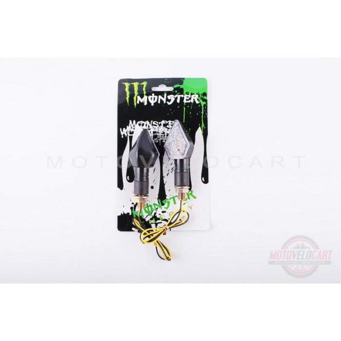 Повороты светодиодные (пара)   стреловидные   (черные, прозрачные)   "MONSTER ENERGY"