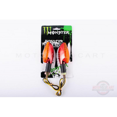 Повороты светодиодные (пара)   стреловидные   (красные, желтое стекло, 11 диодов)   "MONSTER ENERGY"