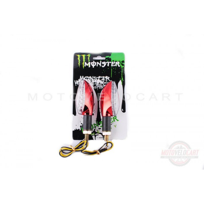 Повороты светодиодные (пара)   стреловидные   (красные, прозрачные, 11 диодов)   "MONSTER ENERGY"