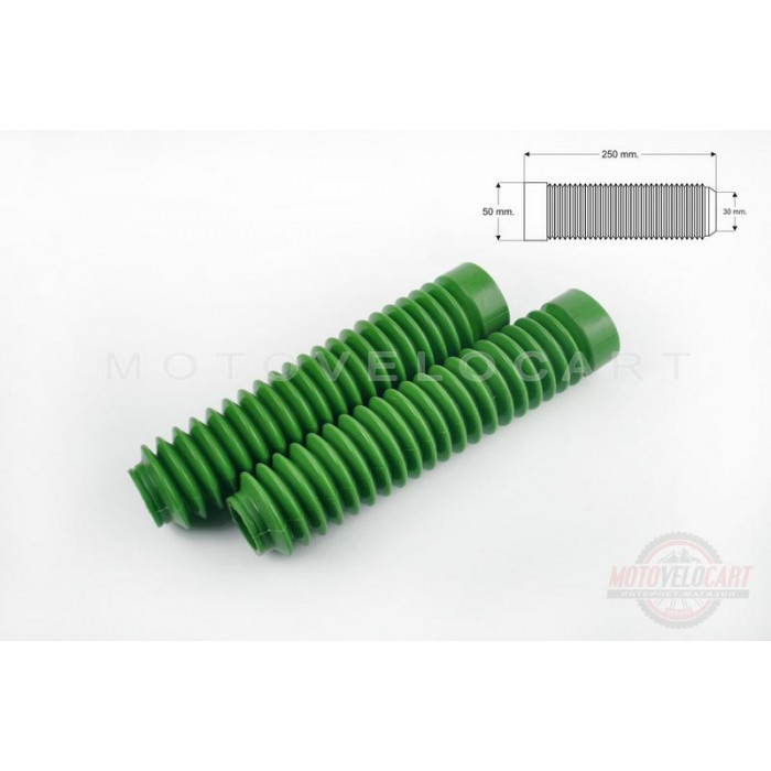 Гофры передней вилки (пара)   универсальные   L-250mm, d-30mm, D-50mm    (зеленые)   "MZK"  