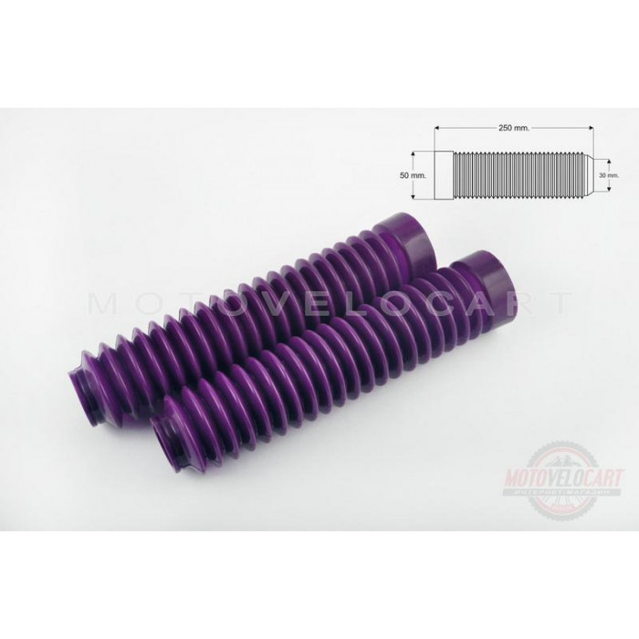Гофры передней вилки (пара)   универсальные   L-250mm, d-30mm, D-50mm    (фиолетовые)   "MZK"  