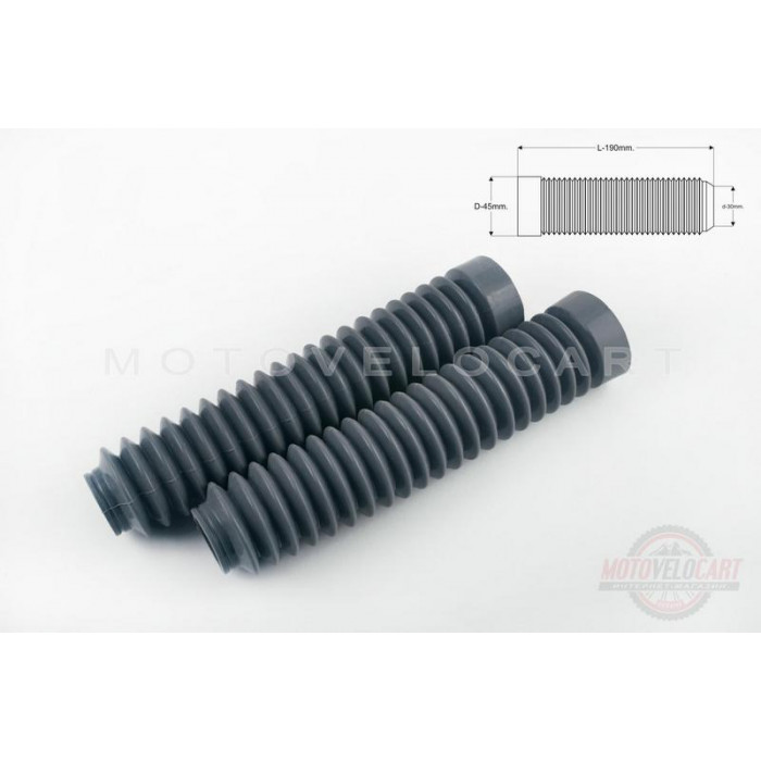Гофры передней вилки (пара) универсальные L-190mm, d-30mm, D-45mm "MZK" (серые)