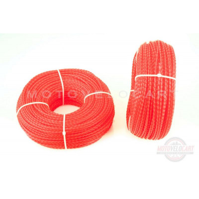 Леска мотокосы ?3,0mm, 100 метров (косичка, красная) "BEST"